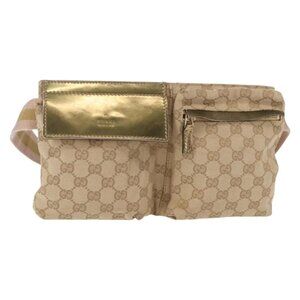 GUCCI GG Canvas Waist bag Beige Gold 28566 Auth yk19581